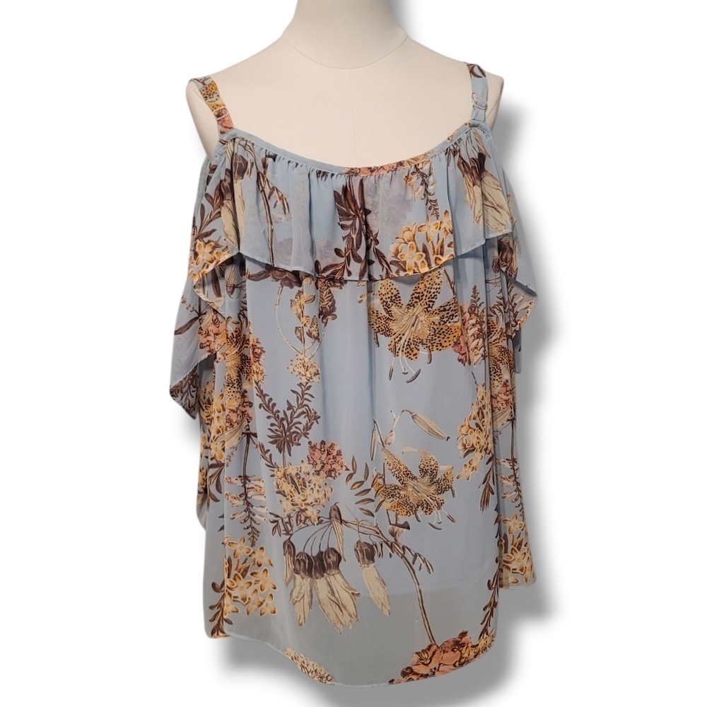 BOUTIQUE - 3X Floral Ruffle Cold Shoulder